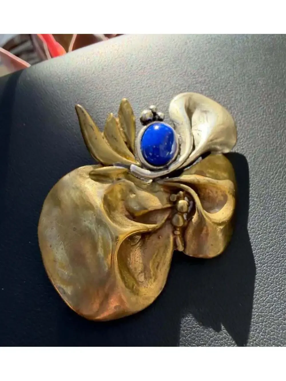 1940’s Georg Jensen Art Nouveau Two-tone Sterling Silver and Lapis Lazuli brooch
